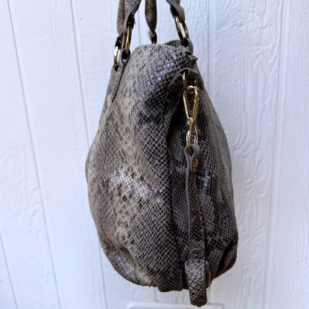 G.I.L.I Genuine‎ Leather Snakeskin Embossed Purse Tote Bag Grey XL Crossbody - Picture 9 of 14